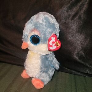 TY Beanie Boos Blue and Orange Penguin Plush "FISHER"